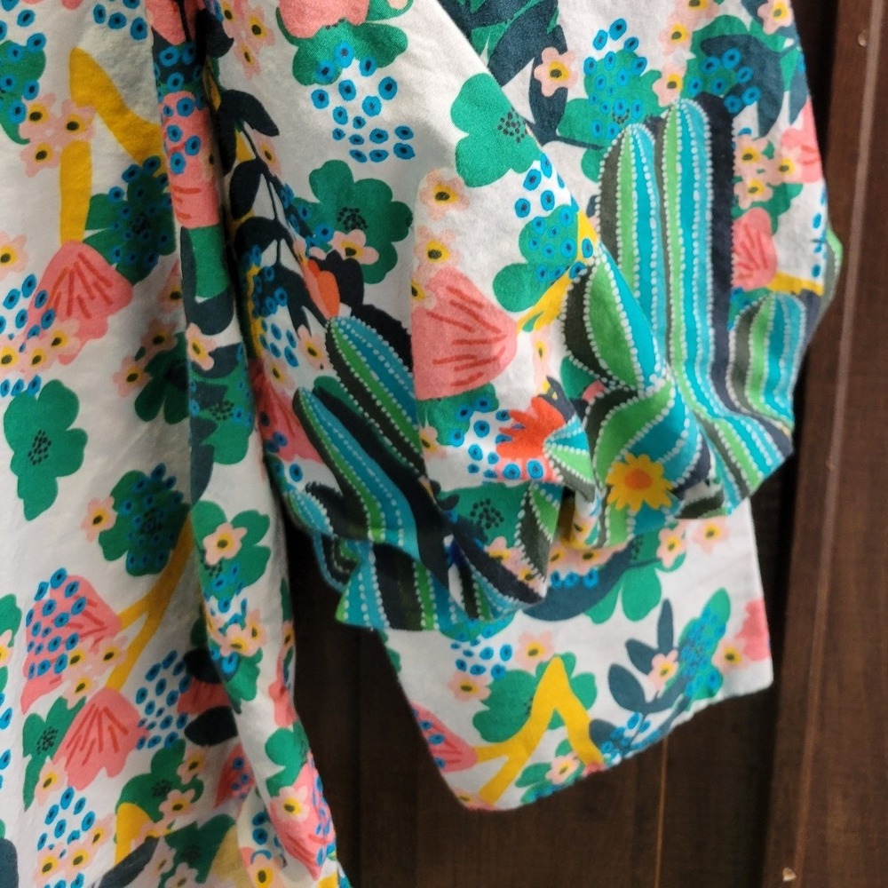 Emily Lovelock Floral Cactus Print Puff Sleeve Ruffle Neck Blouse XS US 2-4 - Picture 5 of 13